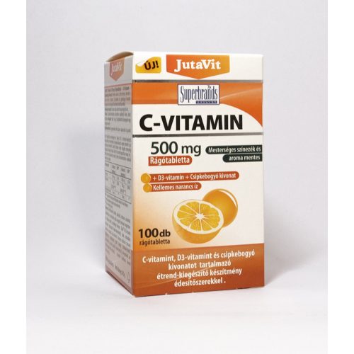 JutaVit C-vitamin 500mg rágótabletta+D3+csipkebogyó kivonat 100x (narancs)